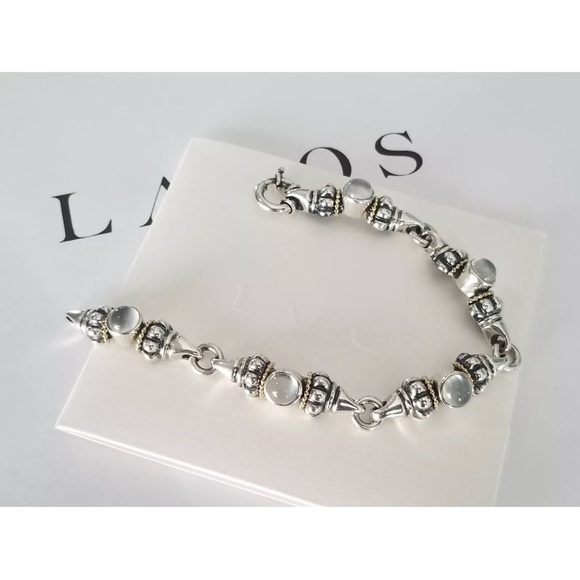 Lagos MOONSTONE Silver and 18K Gold Bracelet 7.5 - Picture 2 of 12